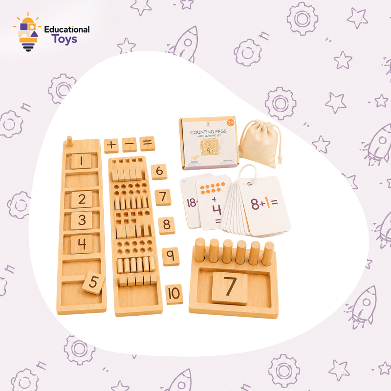 Wooden Math Counting Pegs & Flash Cards