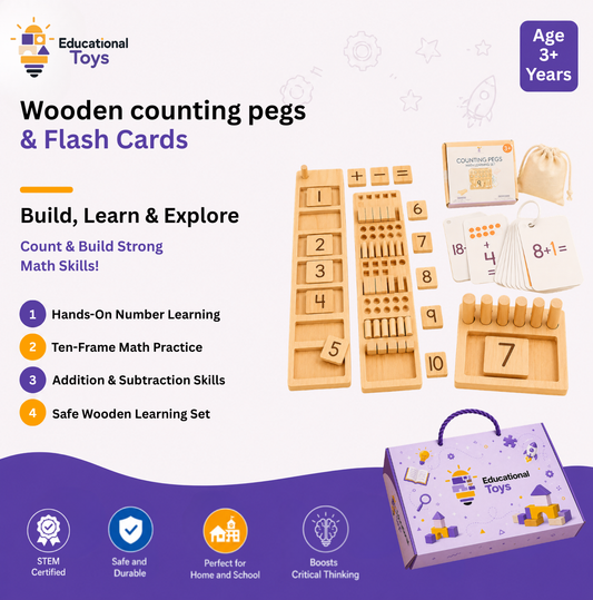 Wooden Math Counting Pegs & Flash Cards