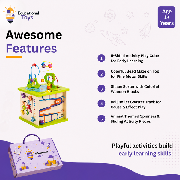 Country Critters 5-Sided Wooden Activity Cube