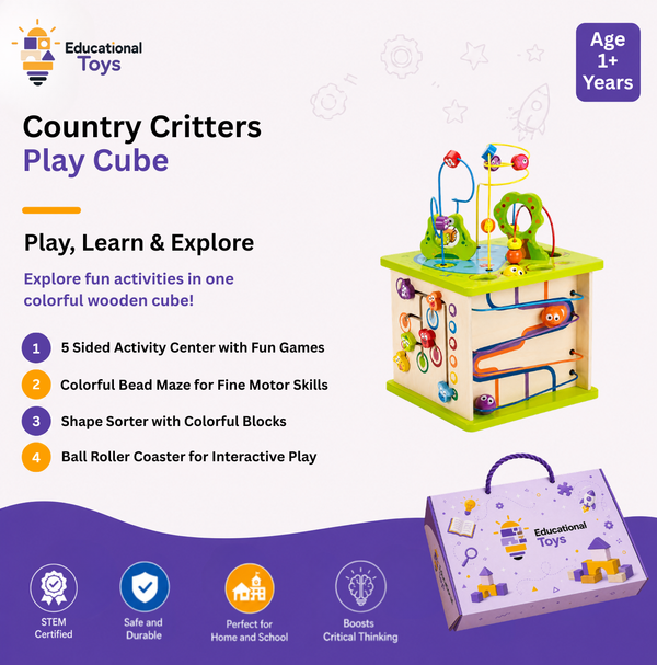 Country Critters 5-Sided Wooden Activity Cube