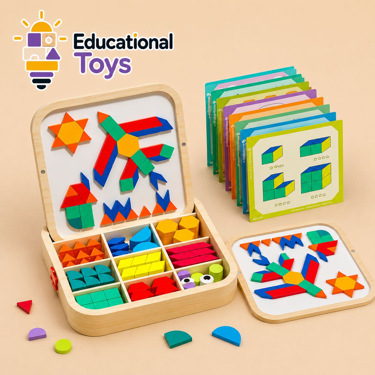 Magnetic Wooden Pattern Blocks & Cards