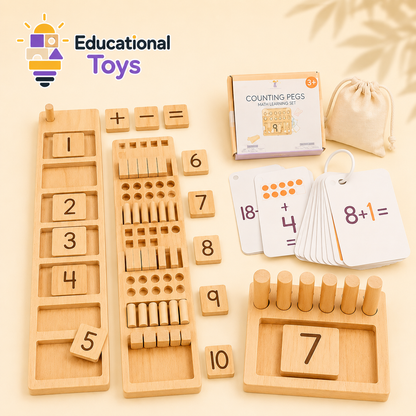 Wooden Math Counting Pegs & Flash Cards