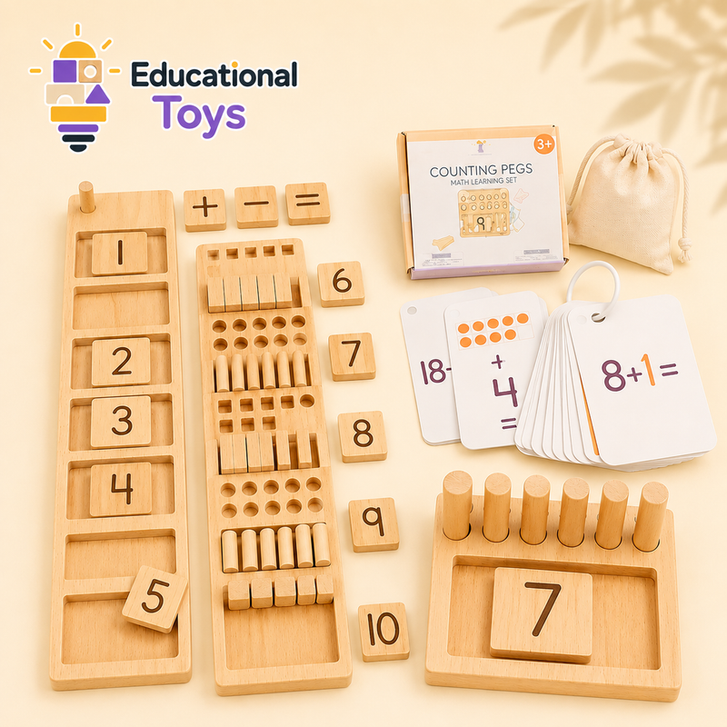 Wooden Math Counting Pegs & Flash Cards