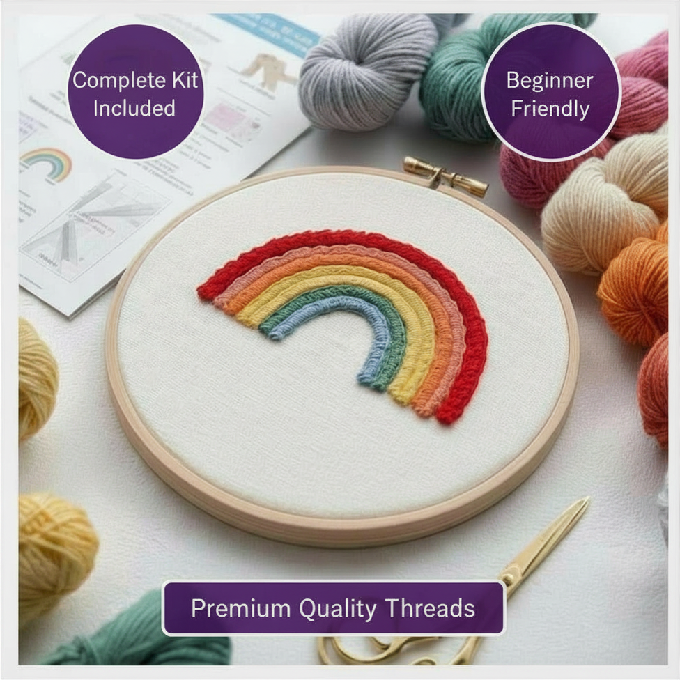 Punch Needle Kit for Kids Ages 7–12 - Complete Beginner Craft Set with 2 Pre-Printed Fabrics, Hoop & Threads, Craft Kits and Decoration