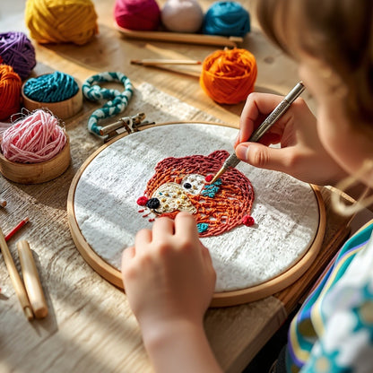 Punch Needle Kit for Kids Ages 7–12 - Complete Beginner Craft Set with 2 Pre-Printed Fabrics, Hoop & Threads, Craft Kits and Decoration